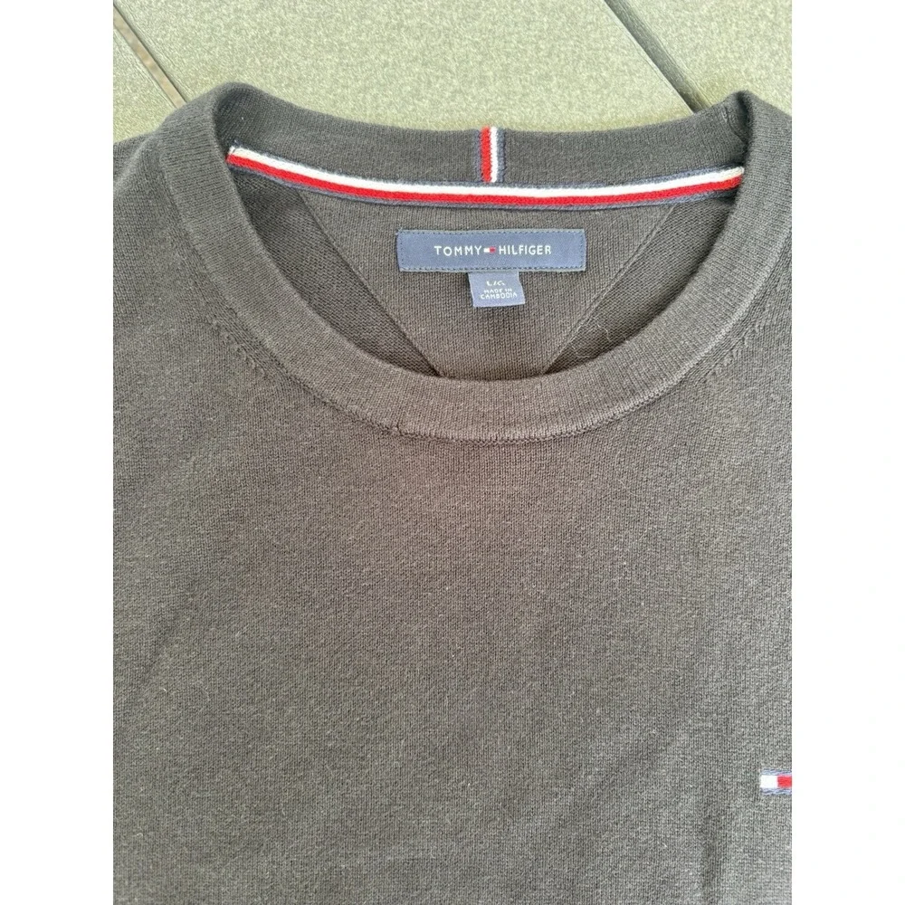 Tommy Hilfiger Black Knit Cotton Pullover Sweater Crew Neck Logo Men's Size L